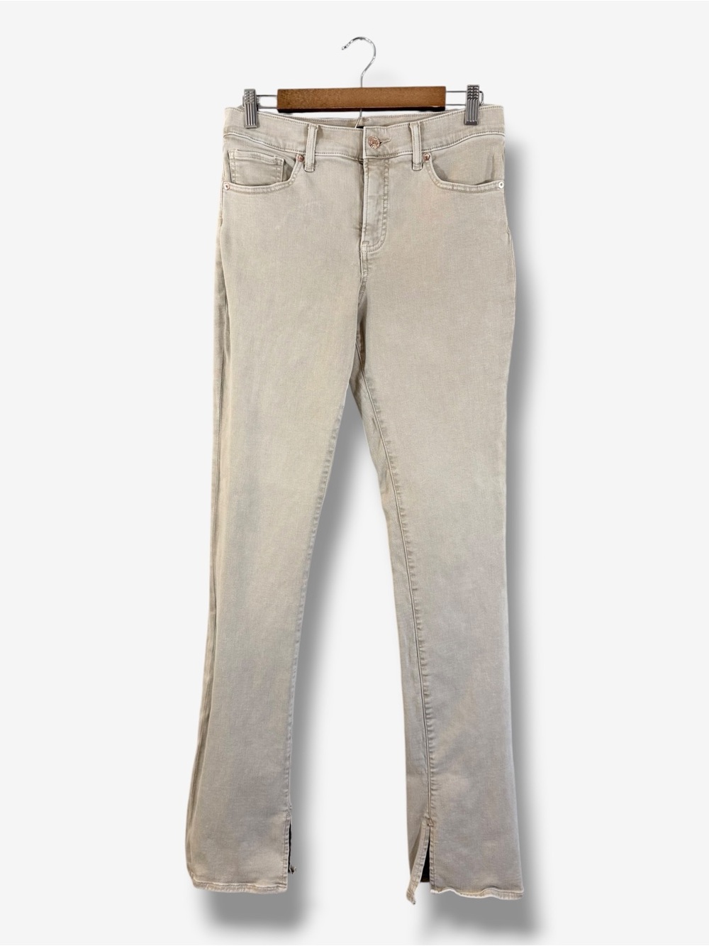 Express Skyscraper Flare Leg Mid Rise Split Hem Jeans Size 8L Tan Taupe Casual
